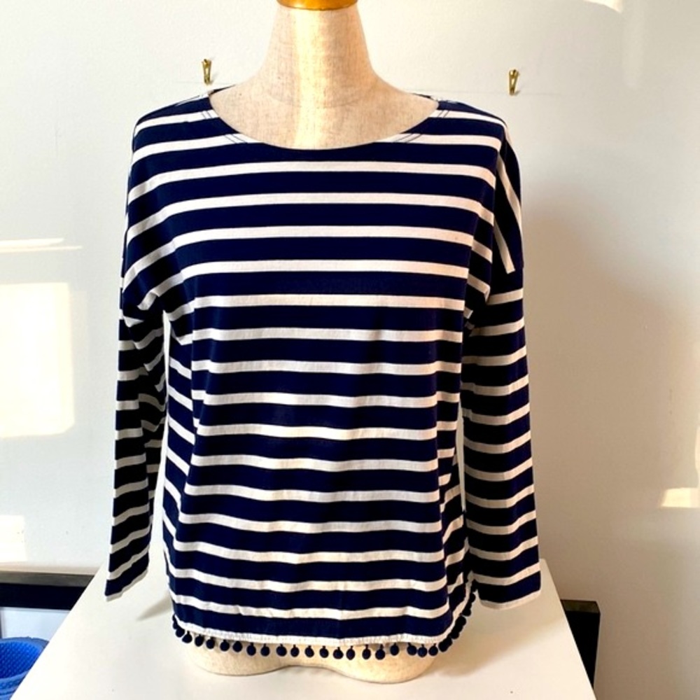JCrew Navy Striped T with Poms!!